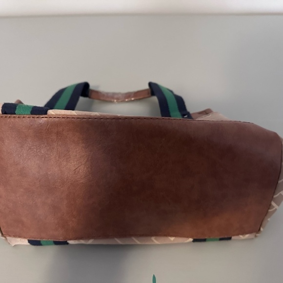 Tommy Hilfiger Monogram Canvas Tote Bag with Green & Navy Striped Handles - Picture 3 of 5